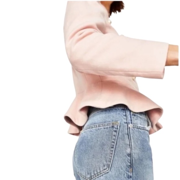 Zara blush pink felt pearl button tailored military peplum jacket blazer M - Picture 3 of 15